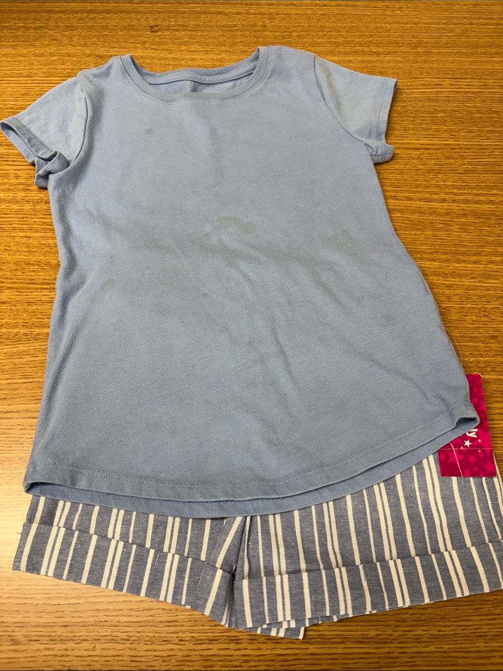 Girls' Light Blue Tee with Striped Shorts Bundle
